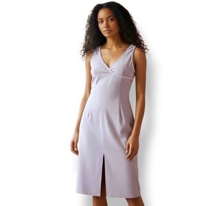 Vintage 90s Bebe Faux Suede V-neck Leather Trim Dress in Purple Frost Size Med